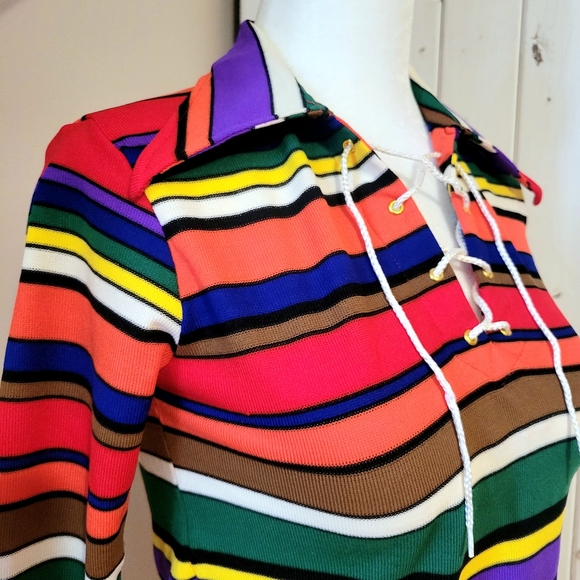 VINTAGE 60's MULTICOLOUR STRIPED TOP - Picture 7 of 8